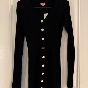 Francesca’s Chic Black Ribbed Cardigan with White Buttons